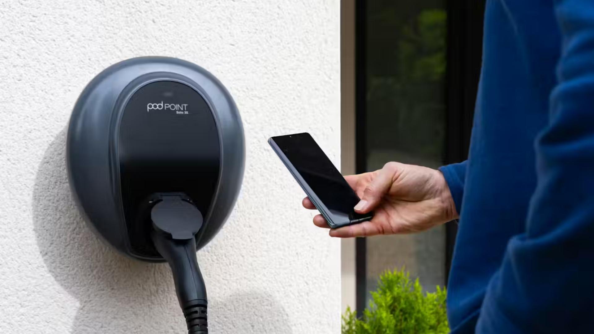 Pod Point home EV charger installed on a residential wall